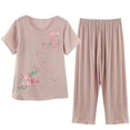 thumbnail image 1 of IROINNID Womens Cotton Pajamas Set Two Piece Cotton Silk Round Neck Sleepwear Oversized Flowy Print Shirt with Pants Homewear Set,Khaki, 1 of 7