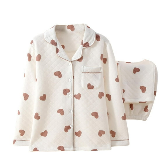 IROINNID Womens Cotton Pajamas Set Winter Warm Cute Nightwear Button Down Shirt with Pants Comfy Pajamas Sets,White