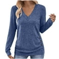 thumbnail image 1 of IROINNID Womens Fashion Casual V Neck Hooded Long Sleeve Blouse Soft Comfortable Everyday Wear Spring Fall Tops Home Daily Versatile Clothing(Blue,L), 1 of 8