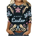 thumbnail image 1 of IROINNID Womens Fashion Retro Round Neck Graphic Printed Loose Comfy Tops Blouse Three Quarter Sleeve Spring, 1 of 5