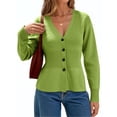 thumbnail image 1 of IROINNID Womens Fashion V Neck Cardigan Sweater Long Sleeve Elastic Waist Knitted Top Elegant Soft Comfortable Versatile Wardrobe Staple for Casual Outfits(Green,XL), 1 of 8