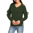 thumbnail image 1 of IROINNID Womens Fashionable Hollow Out Long Sleeve V Neck Tied Sweater Top Casual Comfortable Soft Solid Color Knitwear Loose Fit Daily Wear(Army Green,M), 1 of 7