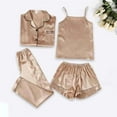 thumbnail image 1 of IROINNID Womens Four Piece Sets Pajamas Silk Sleepwear Sleeveless Tops+ Shorts and Button Up Long Sleeve Tops+ Pants Homewear Clothes, 1 of 3