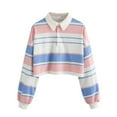thumbnail image 1 of IROINNID Womens Long Sleeve Crop Shirts Color Stripe Button Pullover Hoodies Sweatshirt Tops Blouse,Light Blue, 1 of 8