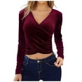 thumbnail image 1 of IROINNID Womens Long Sleeve Crop Tops Pullover Short Irregular Tops Blouse,Wine, 1 of 9