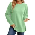 thumbnail image 1 of IROINNID Womens Long Sleeve Round Neck Solid Casual Top Lightweight Breathable Flowy Comfortable Everyday Wear Loose Fit Basic Tunic Blouse(Green,S), 1 of 5