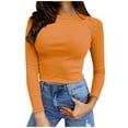 thumbnail image 1 of IROINNID Womens Long Sleeve Tops Fall Stretch Slim Fitted Ribbed T-Shirt Blouse Solid Basic Tops,Orange, 1 of 5