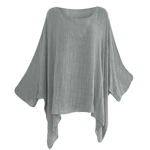 IROINNID Womens Long Sleeve Tops O-Neck Short Sleeve T-Shirt Summer Solid Loose Blouse Tops,Gray