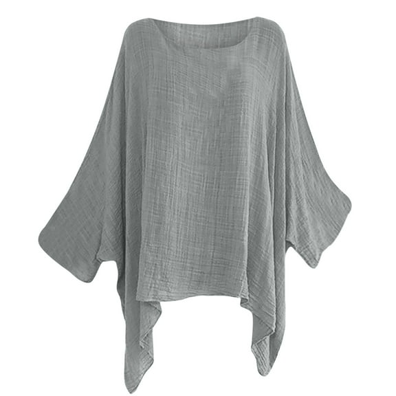 IROINNID Womens Long Sleeve Tops O-Neck Short Sleeve T-Shirt Summer Solid Loose Blouse Tops,Gray
