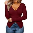 thumbnail image 1 of IROINNID Womens Long Sleeve V-Neck Shirts Cross Solid Breathable Shirt Blouse Tops,Wine, 1 of 5
