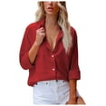 thumbnail image 1 of IROINNID Womens Long Sleeve V-Neck Shirts Lounge Pockets Solid Turn-Down Cardigan Loose T-Shirt Autumn Blouse Button Tops,Red, 1 of 5