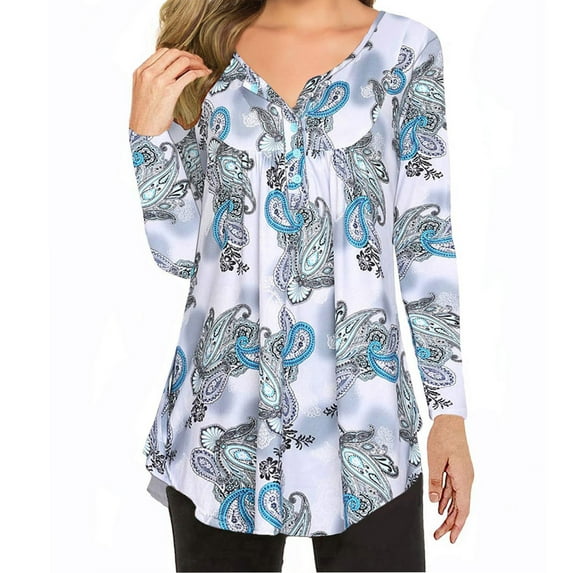 IROINNID Womens Long Sleeve V-Neck Shirts Printed Lounge Loose Blouse Comfy Tunic Tops,Gray