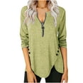 thumbnail image 1 of IROINNID Womens Long Sleeve V-Neck Shirts Solid Color Buttons Zipper Loose Shirt Blouse Top,Green, 1 of 6