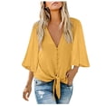 thumbnail image 1 of IROINNID Womens Long Sleeve V-Neck Shirts Solid Three Quarter Tee Lounge Popular Blouse Tops,Yellow, 1 of 4