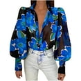 thumbnail image 1 of IROINNID Womens Long Sleeve V-Neck Shirts Summer Print Button Turndown Collar Tops Blouse Shirt Pullover,Blue, 1 of 7