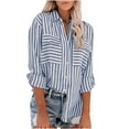 thumbnail image 1 of IROINNID Womens Long Sleeve V-Neck Shirts Tops Striped Printed Single Breasted Shirt Cotton Linen Tops,Blue, 1 of 8