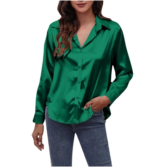 IROINNID Womens Long Sleeve V-Neck Shirts Turndown Collar Solid Color Home Shirt Tee Tops,Army Green