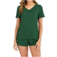 thumbnail image 1 of IROINNID Womens Homewear Set V-neck Pullover Short Sleeve Pajamas with Casual Shorts Two Piece Set Sleepwear,Green, 1 of 9
