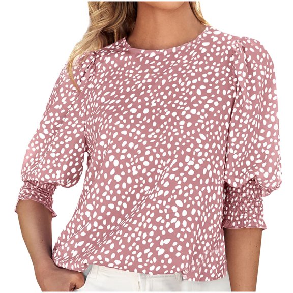 IROINNID Womens Oversize Loose Top Comfy Printed Round Neck Loose Chiffon Top Under $10