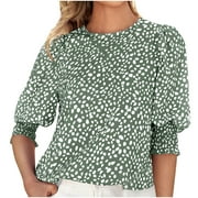 IROINNID Womens Oversize Loose Top Comfy Printed Round Neck Loose Chiffon Top Under $10