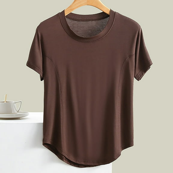 IROINNID Womens Pajamas Tops T-shirt Plain Casual Round-Neck Regular Short Sleeve Summer Homewear Pajama