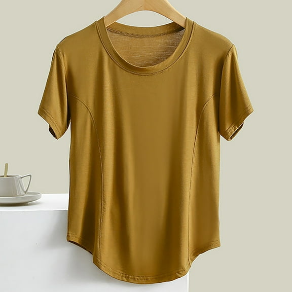 IROINNID Womens Pajamas Tops T-shirt Plain Casual Round-Neck Regular Short Sleeve Summer Homewear Pajama