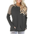 thumbnail image 1 of IROINNID Womens Plus Size Tops Long Sleeve Workout Tops for Women Patchwork Pockets Round Neck Pullover Blouse T-shirt,Dark Gray, 1 of 7