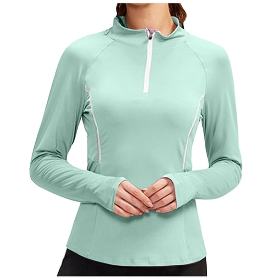 IROINNID Womens Plus Size Tops Long Sleeve Workout Tops for Women d Solid Color Zipper Turndown Collar Sports Blouse,Green