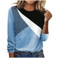 thumbnail image 1 of IROINNID Womens Plus Size Tops Lounge Round-Neck Fashion Contrast Color Long Sleeve T-shirt Blouse,Blue, 1 of 6