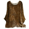 thumbnail image 1 of IROINNID Womens Plus Size Tops Round-Neck Long Sleeve Print Home T-shirt Blouse,Khaki, 1 of 6