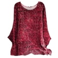 thumbnail image 1 of IROINNID Womens Plus Size Tops Round-Neck Long Sleeve Print Home T-shirt Blouse,Red, 1 of 6