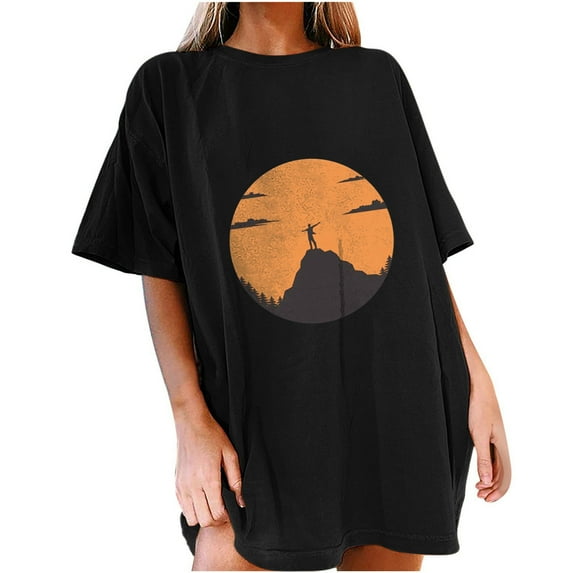 IROINNID Womens Short Sleeve Crew Neck Summer Beach Printed Casual Loose Top Pullover T-shirt Spring Saving