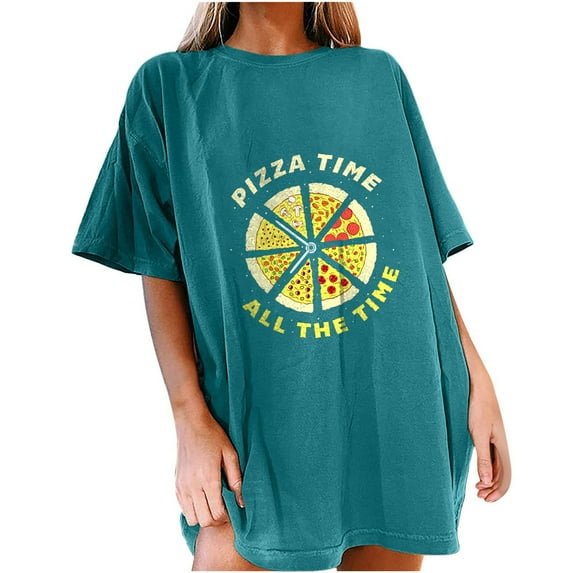 IROINNID Womens Short Sleeve Summer Round Neck Pizza Printed Casual Top Pullover T-shirt Spring Saving