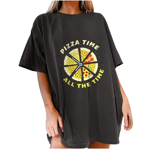IROINNID Womens Short Sleeve Summer Round Neck Pizza Printed Casual Top Pullover T-shirt Spring Saving
