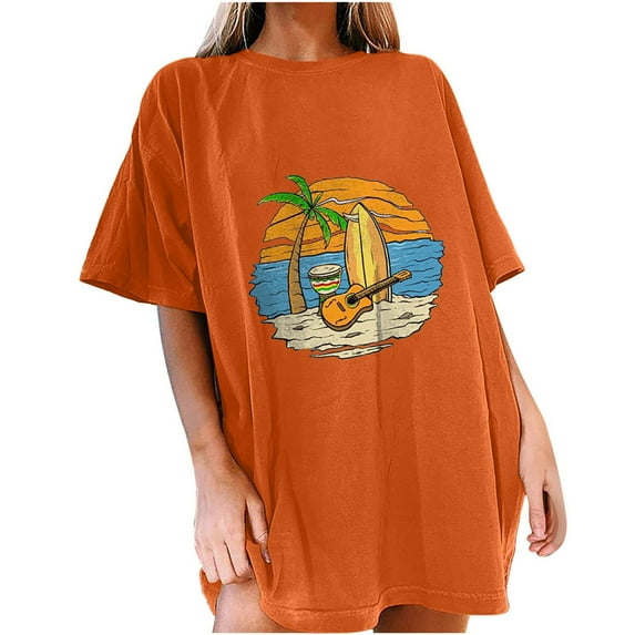IROINNID Womens Short Sleeve Tunic T-shirts Summer Beach Printed Round-Neck Casual Top Pullover T-shirt Under 10$
