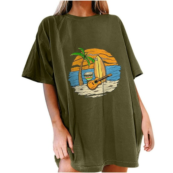 IROINNID Womens Short Sleeve Tunic T-shirts Summer Beach Printed Round-Neck Casual Top Pullover T-shirt Under 10$