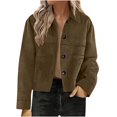 thumbnail image 1 of IROINNID Womens Solid Color Fashion Jacket Leather Coat Velvet Lapel Fringe Short Outerwear Casual Tops Long Sleeve Cardigan Daily Wear Party Outing(Brown,S), 1 of 7
