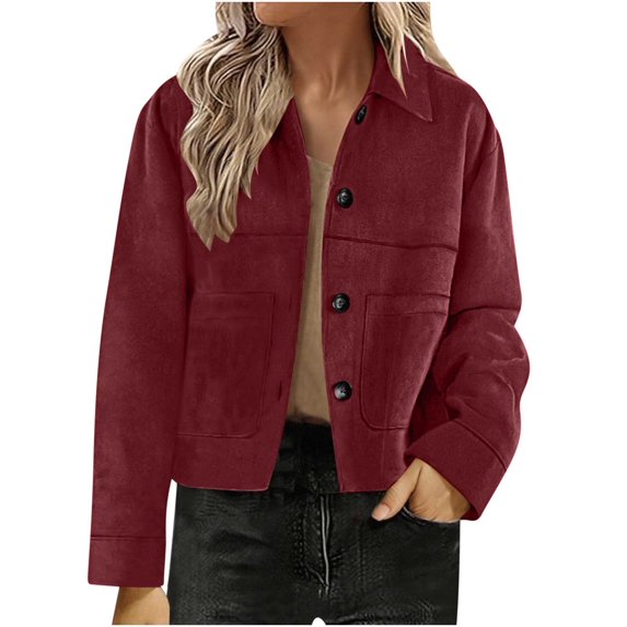 IROINNID Womens Solid Color Fashion Jacket Leather Coat Velvet Lapel Fringe Short Outerwear Casual Tops Long Sleeve Cardigan Daily Wear Party Outing(Wine,XL)