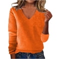 thumbnail image 1 of IROINNID Womens Solid Color Long Sleeve Crewneck/ V-neck Pullover Sweater Top Casual Soft Lightweight Basic Comfortable Everyday Wear Street Style Fall with Pocket(Orange#1,3XL), 1 of 6
