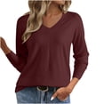 thumbnail image 1 of IROINNID Womens Solid Color V Neck Long Sleeve Sweater Tops Loose Fit Pullover Soft Comfortable Casual Everyday Wear Fall Fashion Classic Basic Knit(Wine#1,S), 1 of 9