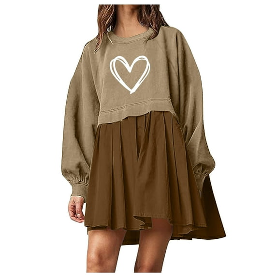 IROINNID Womens Spring Dresses Round Neck Long Lantern Sleeve Ruffle A-Line Casual Dress