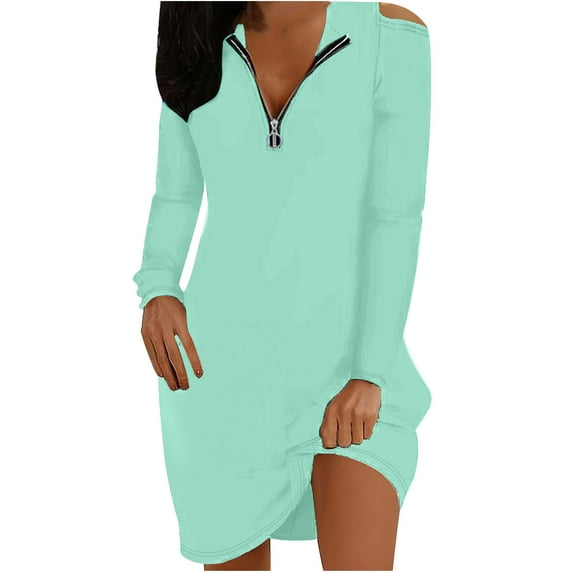 IROINNID Womens Spring Dresses Round Neck Long Lantern Sleeve Soild Color Ruffle A-Line Casual Dress
