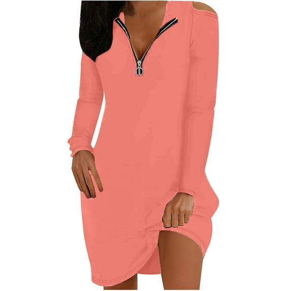 IROINNID Womens Spring Dresses Round Neck Long Lantern Sleeve Soild Color Ruffle A-Line Casual Dress