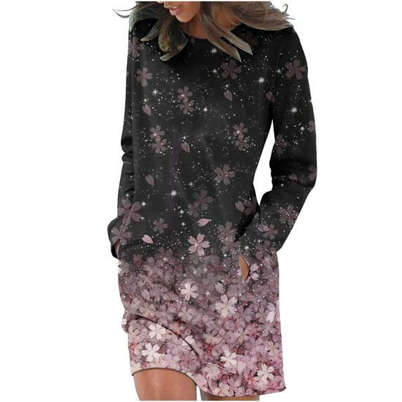 IROINNID Womens Spring Dresses Round Neck Long Sleeve Soild Color Ruffle A-Line Casual Long Dress