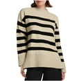 thumbnail image 1 of IROINNID Womens Striped Knit Sweater Long Sleeve Casual Top Loose Fit Round Neck Pullover Soft Comfortable Winter Wear Fashionable Tunic Style Blouse(Beige,S), 1 of 6