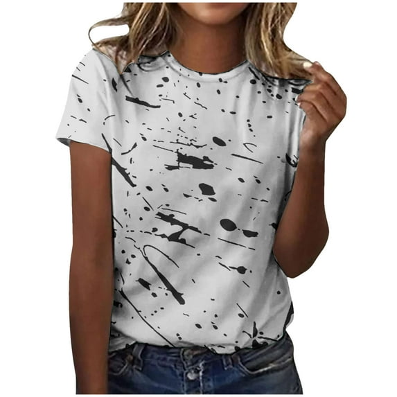 IROINNID Womens Summer Casual Printed Round Neck Fashion T-Shirt