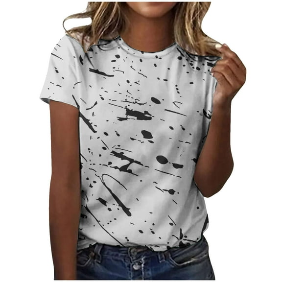 IROINNID Womens Summer Casual Printed Round Neck Fashion T-Shirt