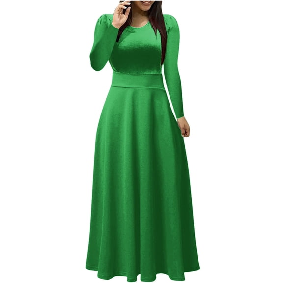 IROINNID Womens Summer Ruffle Sleeve Long Sleeve Round-Neck Long Dresses Casual Fit Flowy Tiered Boho Beach Sundress