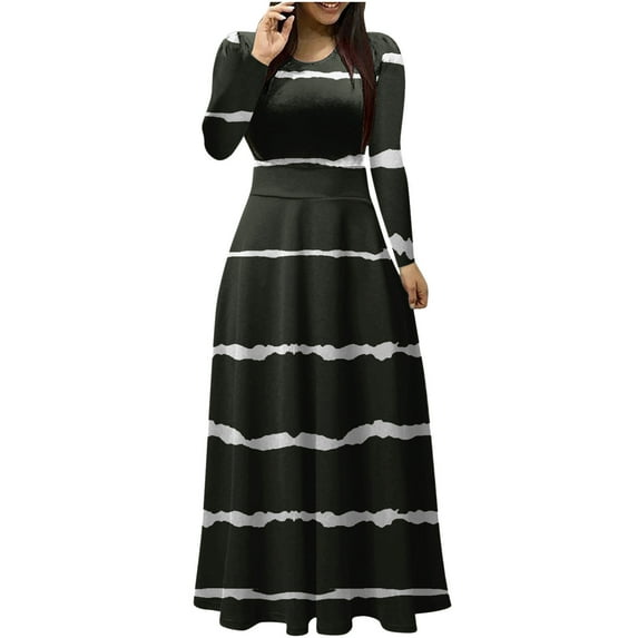 IROINNID Womens Summer Ruffle Sleeve Long Sleeve Round-Neck Long Dresses Casual Fit Flowy Tiered Boho Beach Sundress