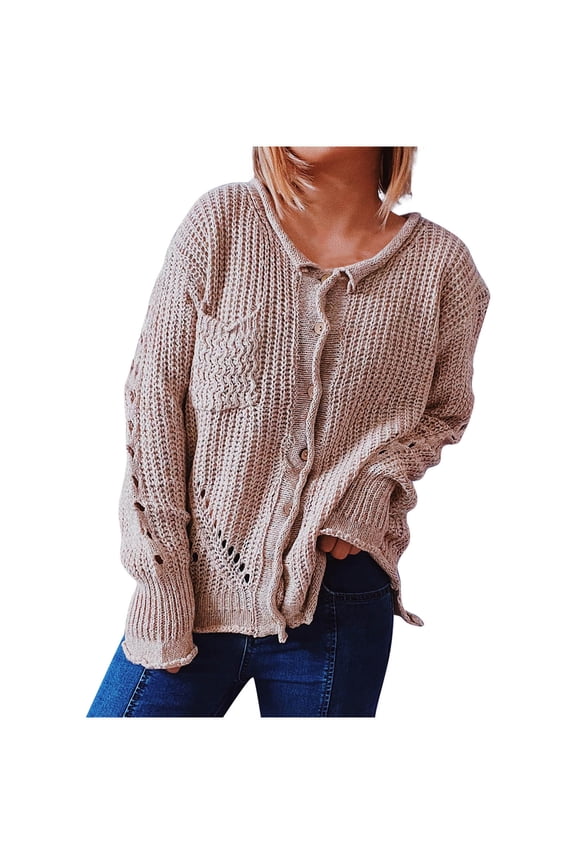 Womens Sweater Button Down Cardigans Sweater Solid Color Comfy Mid-Length Long Sleeve Autumn Sweater Blouse Tops
